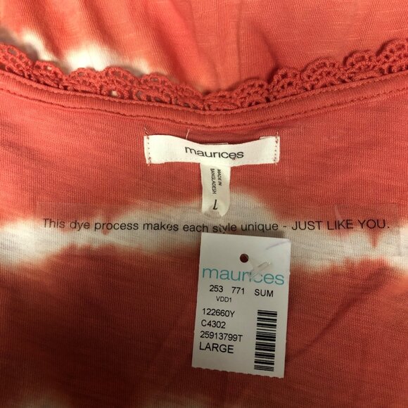 Maurices Top Womens Size Large Tie Dye V Neck Cotton Coral White Faux Wrap Shirt - Picture 5 of 9